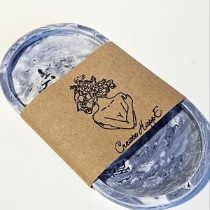 Marbled Concrete Oval Tray| Decortive Tray| Vanity Tray| Paynes Gray Catchall